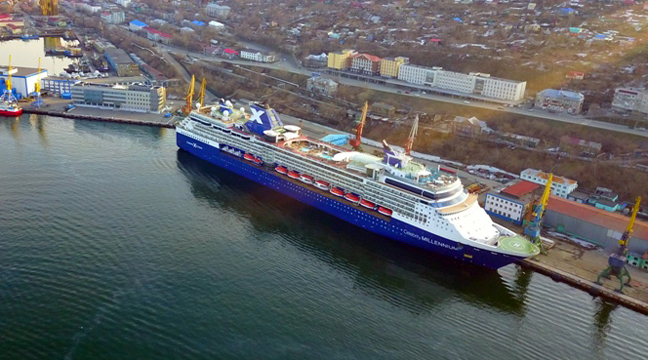 The Celebrity Millennium liner opens 2019 cruise navigation in the seaport of Petropavlovsk-Kamchatsky