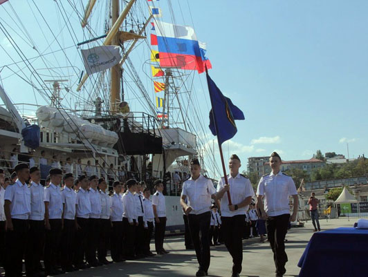 Cadet initiation solemn ceremony aboard the Khersones sailing ship
