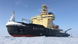 Moskva icebreaker returns to the seaport of Big Port St Petersburg